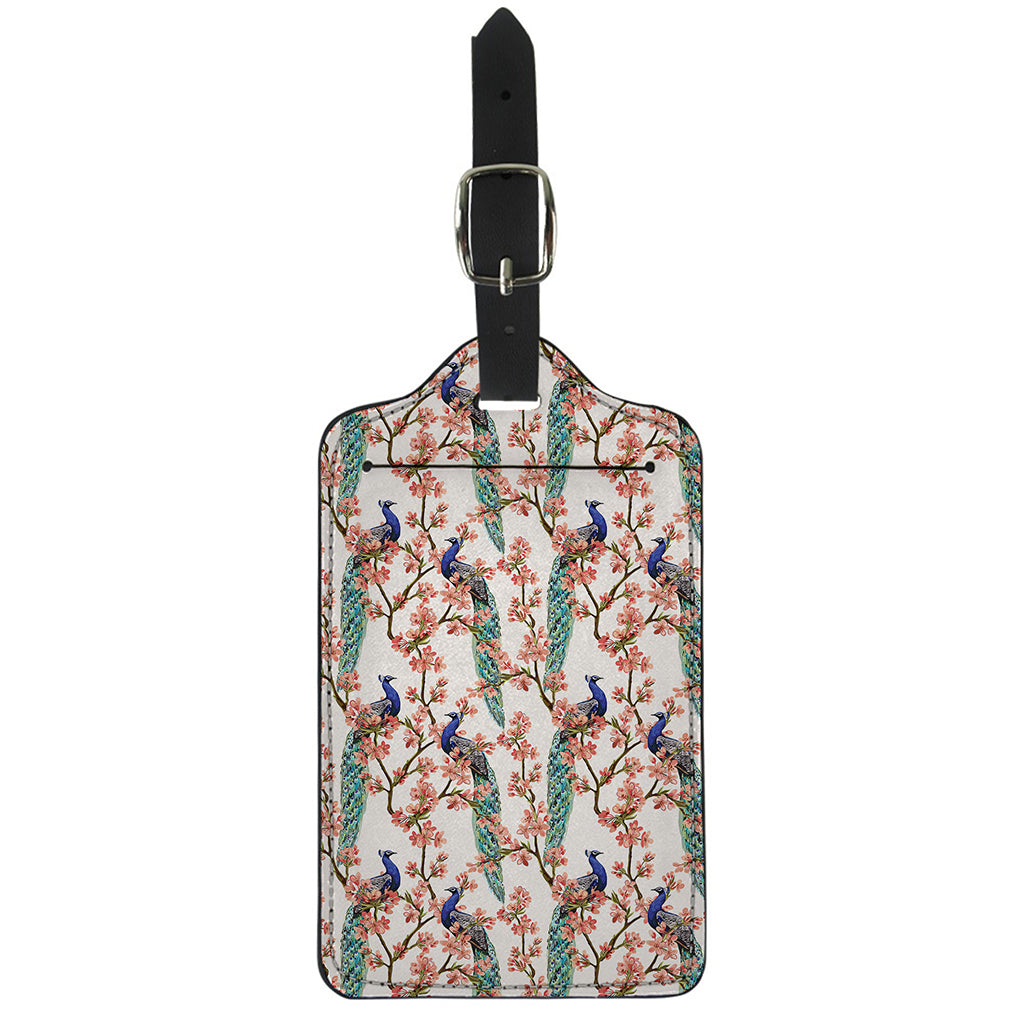 Cherry Blossom Peacock Print Luggage Tag