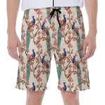 Cherry Blossom Peacock Print Men's Beach Shorts