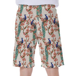 Cherry Blossom Peacock Print Men's Beach Shorts