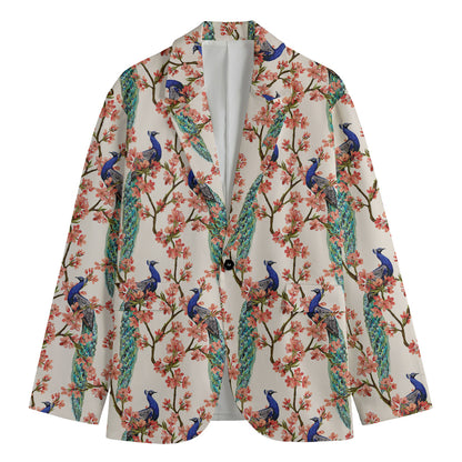 Cherry Blossom Peacock Print Men's Blazer