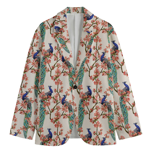 Cherry Blossom Peacock Print Men's Blazer