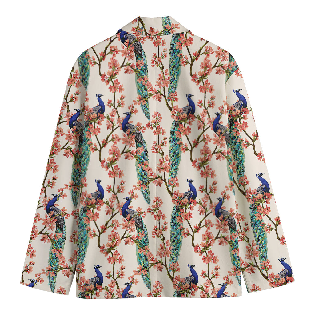 Cherry Blossom Peacock Print Men's Blazer