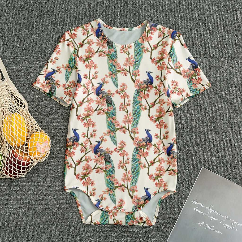 Cherry Blossom Peacock Print Men's Bodysuit