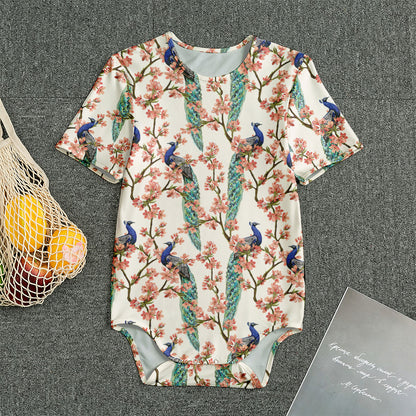 Cherry Blossom Peacock Print Men's Bodysuit