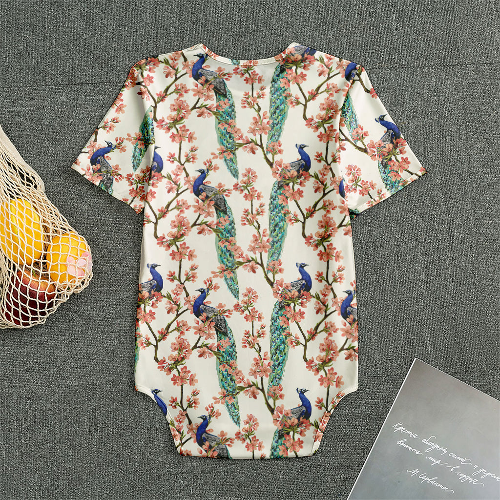 Cherry Blossom Peacock Print Men's Bodysuit