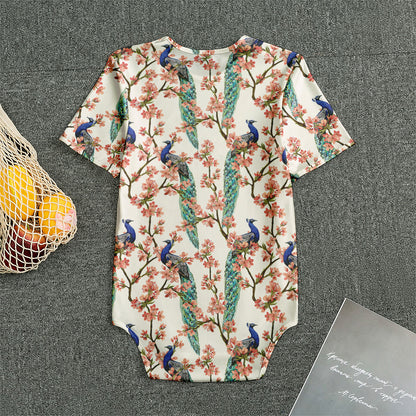 Cherry Blossom Peacock Print Men's Bodysuit