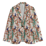 Cherry Blossom Peacock Print Men's Cotton Blazer