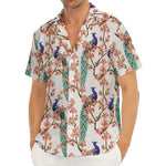 Cherry Blossom Peacock Print Men's Deep V-Neck Shirt