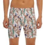 Cherry Blossom Peacock Print Men's Long Boxer Briefs