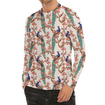 Cherry Blossom Peacock Print Men's Long Sleeve Rash Guard