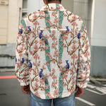 Cherry Blossom Peacock Print Men's Shirt Jacket