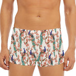 Cherry Blossom Peacock Print Men's Short Boxer Briefs