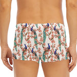 Cherry Blossom Peacock Print Men's Short Boxer Briefs