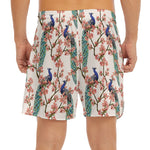 Cherry Blossom Peacock Print Men's Split Running Shorts