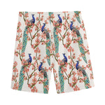 Cherry Blossom Peacock Print Men's Sports Shorts