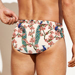 Cherry Blossom Peacock Print Men's Swim Briefs