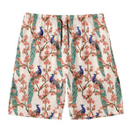 Cherry Blossom Peacock Print Men's Swim Trunks