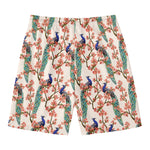 Cherry Blossom Peacock Print Men's Swim Trunks