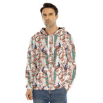 Cherry Blossom Peacock Print Men's Velvet Pullover Hoodie