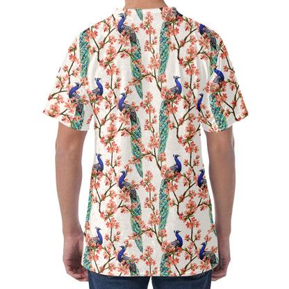Cherry Blossom Peacock Print Men's Velvet T-Shirt