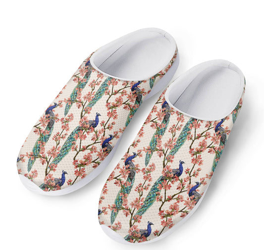 Cherry Blossom Peacock Print Mesh Casual Shoes