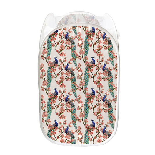 Cherry Blossom Peacock Print Mesh Laundry Hamper