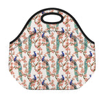 Cherry Blossom Peacock Print Neoprene Lunch Bag