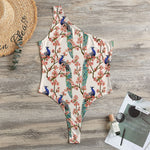 Cherry Blossom Peacock Print One Shoulder Bodysuit