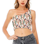 Cherry Blossom Peacock Print One Shoulder Crop Top