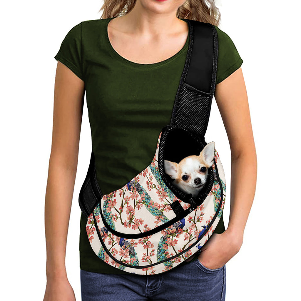 Cherry Blossom Peacock Print Pet Sling Carrier