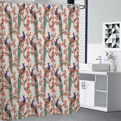 Cherry Blossom Peacock Print Premium Shower Curtain