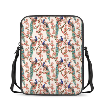 Cherry Blossom Peacock Print Rectangular Crossbody Bag