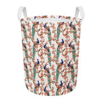 Cherry Blossom Peacock Print Round Laundry Basket