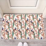 Cherry Blossom Peacock Print Rubber Doormat