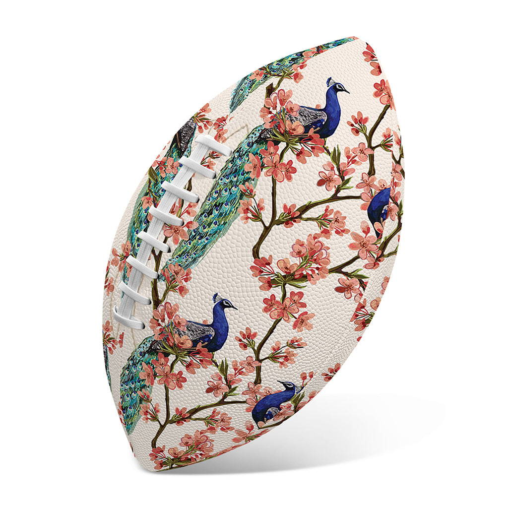 Cherry Blossom Peacock Print Rugby Ball