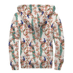 Cherry Blossom Peacock Print Sherpa Lined Zip Up Hoodie
