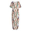 Cherry Blossom Peacock Print Short Sleeve Long Nightdress