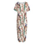 Cherry Blossom Peacock Print Short Sleeve Long Nightdress
