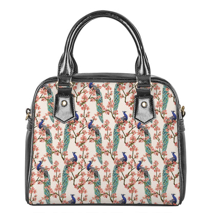 Cherry Blossom Peacock Print Shoulder Handbag