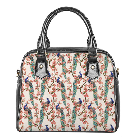 Cherry Blossom Peacock Print Shoulder Handbag