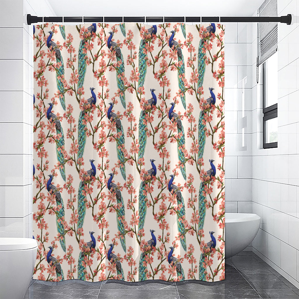 Cherry Blossom Peacock Print Shower Curtain
