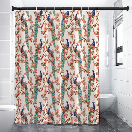 Cherry Blossom Peacock Print Shower Curtain