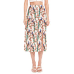 Cherry Blossom Peacock Print Side Slit Midi Skirt