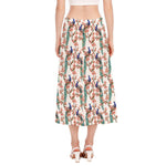 Cherry Blossom Peacock Print Side Slit Midi Skirt