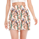 Cherry Blossom Peacock Print Side Slit Mini Skirt