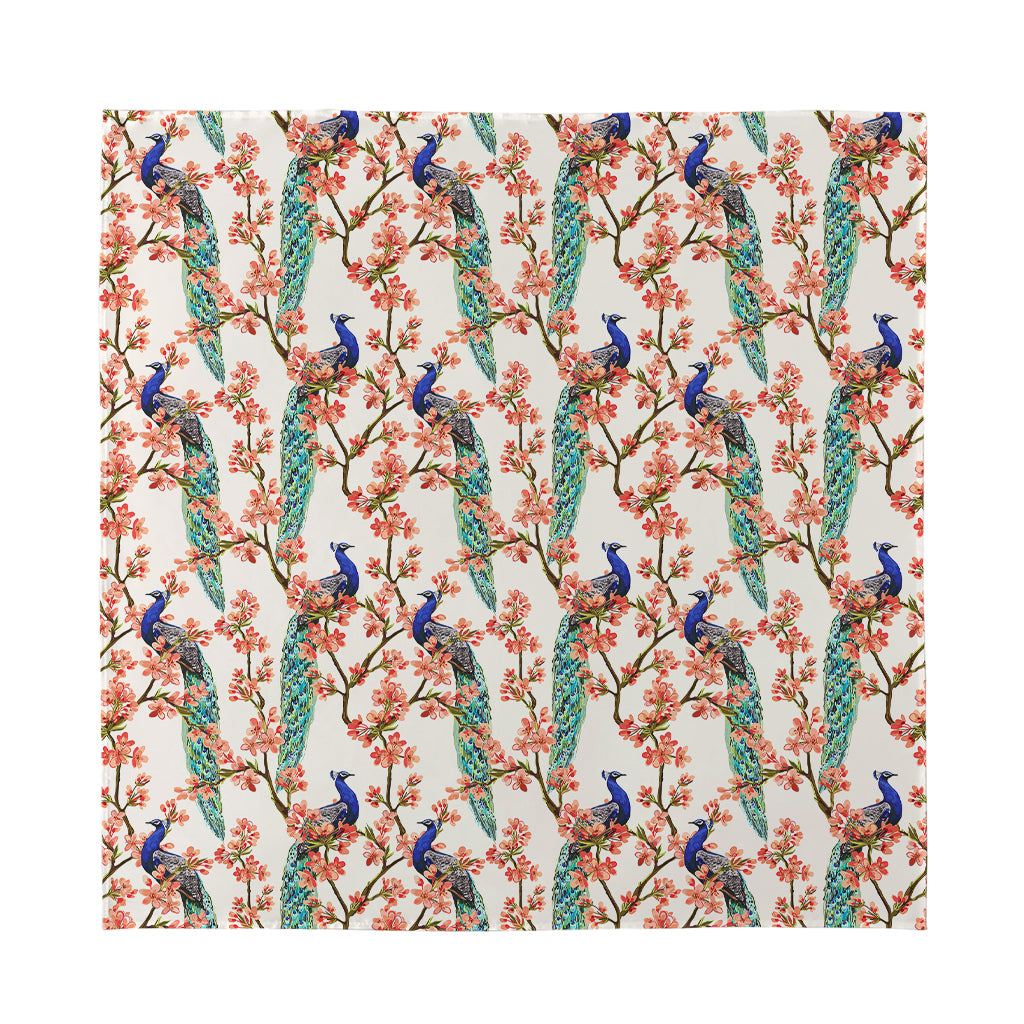 Cherry Blossom Peacock Print Silk Bandana
