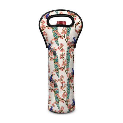 Cherry Blossom Peacock Print Single Neoprene Wine Tote