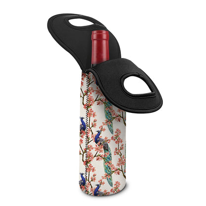Cherry Blossom Peacock Print Single Neoprene Wine Tote
