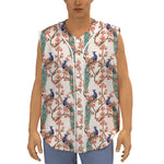 Cherry Blossom Peacock Print Sleeveless Baseball Jersey
