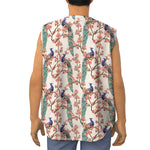 Cherry Blossom Peacock Print Sleeveless Baseball Jersey